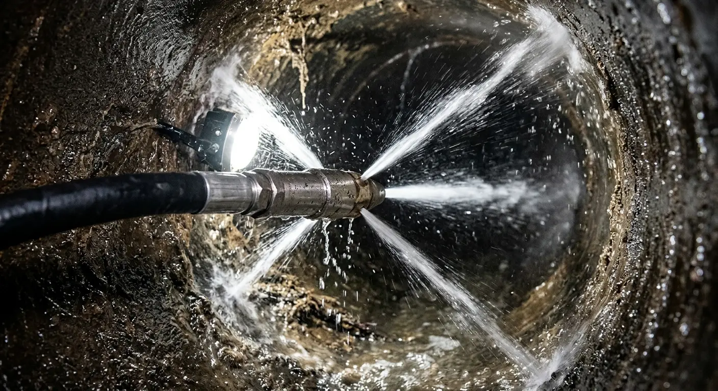 High-pressure hydro jetting nozzle cleaning sewer pipe for Emergency Drain Service in Struthers